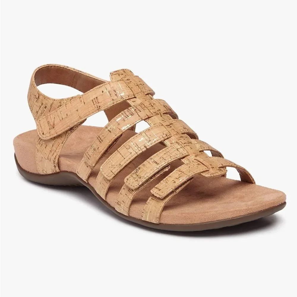 Vionic HARISSA Gold Cork Adjustable Strap Orthotic Gladiator Sandals